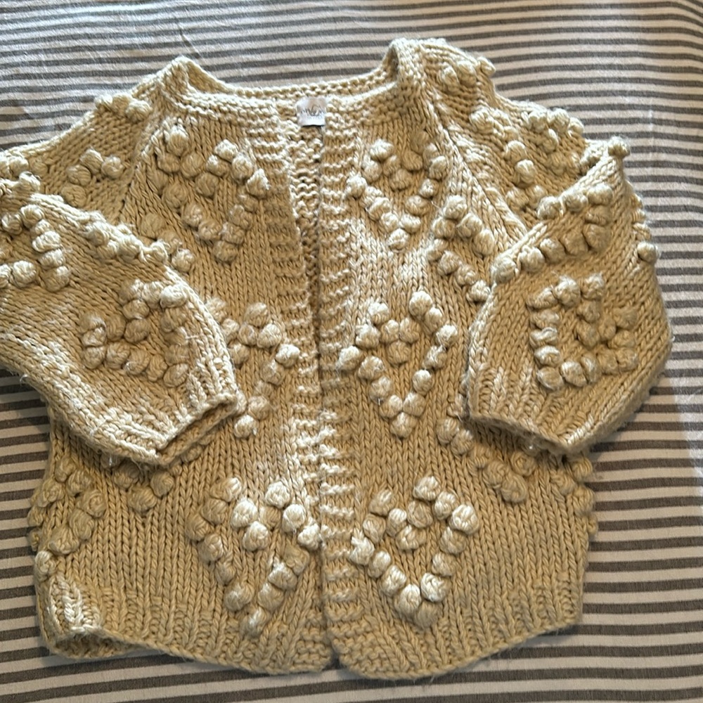 Chunky Cardigan with Knit Hearts